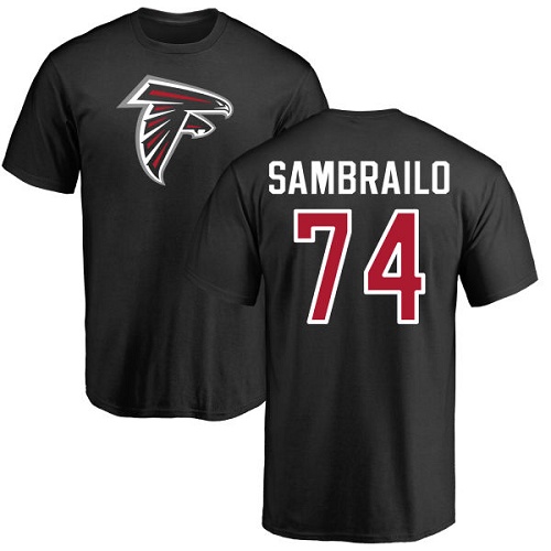 Atlanta Falcons Men Black Ty Sambrailo Name And Number Logo NFL Football #74 T Shirt->atlanta falcons->NFL Jersey